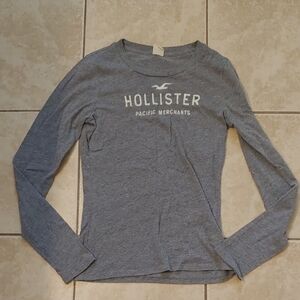 VTG Y2K Hollister Gray Logo Long Sleeve Shirt Embroidered Women's Size M